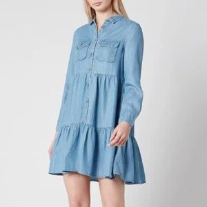 So Denim Chambray Blue Tiered Dress S